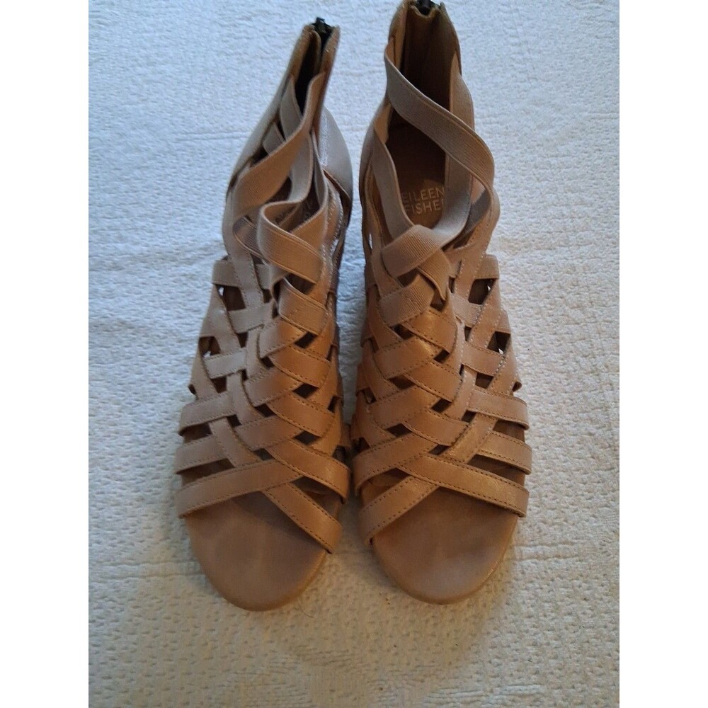 Eileen Fisher Oodle Open Toe Sandal Beige Tan Strappy Size 6.5 Elegant Chic*